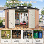 10x8 FT Outdoor Storage Shed, Utility Steel Tool Shed with Lockable Door and Air Vents, Galvanized Metal Shed for Garden Backyard Patio Lawn (10'x8', Brown)
