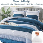 Andency Stripe Comforter Set Full Size (79x90 Inch), 3 Pieces Navy Patchwork Striped Comforter, Soft Microfiber Down Alternative Comforter Bedding Set with Corner Loops