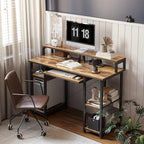 BANTI 47 Inch Computer Desk with Storage Shelves Monitor Stand Keyboard Tray, Home Office Desk, Study Writing Table, Rustic Brown