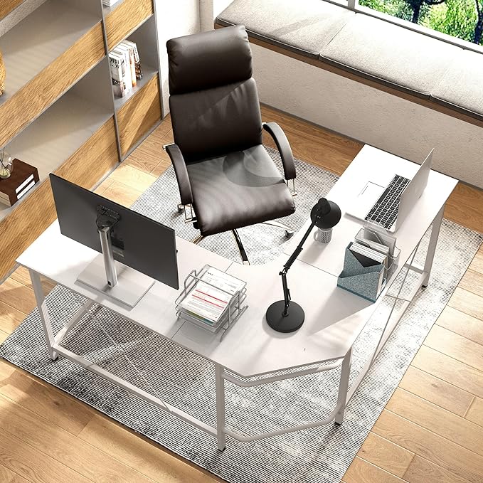 soges L Shaped Desk, 59inch L Desk Computer Corner Desk, Gaming Desk, Home Office Writing Desk, Space-Saving Workstation Desk, White