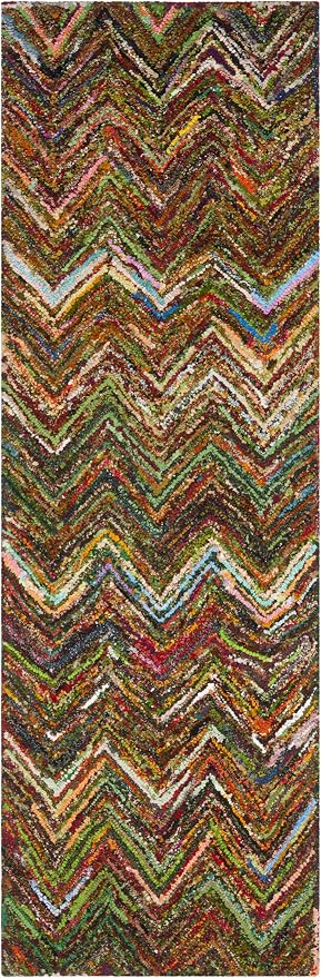 SAFAVIEH Nantucket Collection Runner Rug - 2'3" x 7', Red & Blue & Multi, Handmade Modern Abstract Chevron Cotton, Ideal for High Traffic Areas in Living Room, Bedroom (NAN141B)