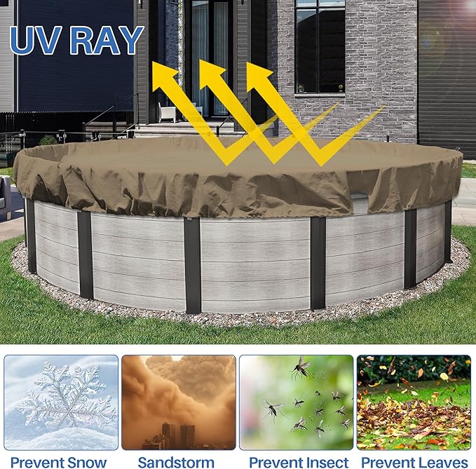 ECOOPTS 10 ft Round Pool Cover for Above Ground Pools, Swimming Pool Cover Protector Winter Safety Cover (Sand)