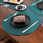 SHACOS Round Placemats Set of 8 Woven Braided Table Placemats 15 inch Circle Place Mats Washable Non Slip Table Mats for Home Wedding Party, Teal Green