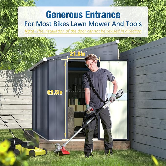 MUPATER 4×10 FT Storage Shed for Outdoor,Lean-to Shed Kit with Thickened Galvanized Steel, Metal Tools Shed with Lockable Door and Air Vents for Patio Garden, Grey