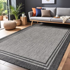 Bordered Outdoor Rug 9x12 Washable Outside Carpet for Indoor Patio Porch Waterproof Easy Cleaning Non Shedding Area Rugs Dark Gray 9 x 12