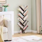 Hoctieon 10 Tier Tree Bookshelf, 10 Shelf Bookcase, Free Standing Tree Bookcase, Display Floor Standing Shelf for Books, Book Organizer Shelves for Home Office, Living Room, Bedroom, Greige