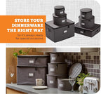 storageLAB 6-Piece China Storage Set | Plates, Mugs & Wine Glasses | Gray | Most complete set - plates, mugs & wine glasses for 12. Hard shell, felt-lined, stackable. Full china system in one.