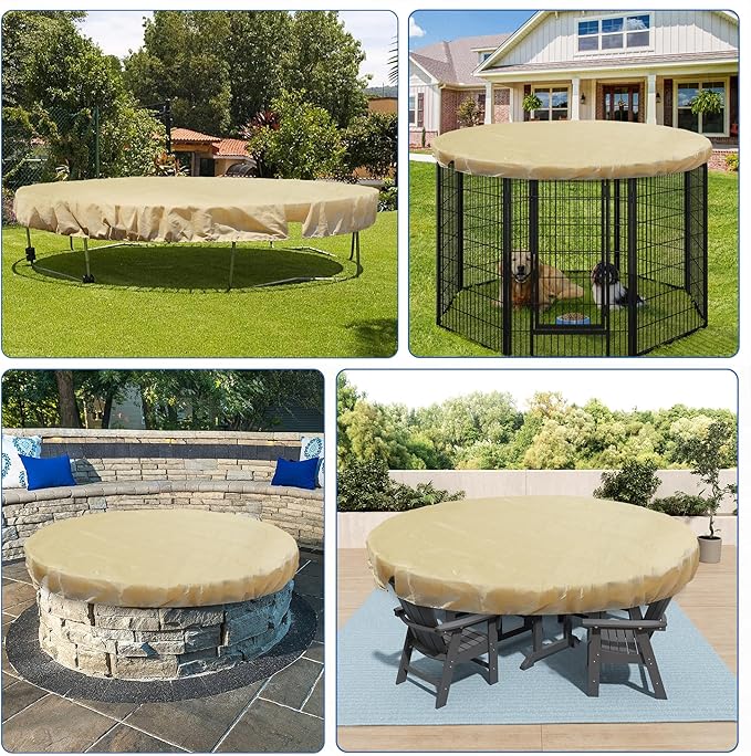 ECOOPTS 14 ft Round Pool Cover for Above Ground Pools, Swimming Pool Cover Protector Winter Safety Cover (Beige)
