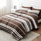 Bedsure Bed in a Bag Twin Size 5-Piece Brown White Striped Bedding Comforter Sets All Season Bed Set with 1 Pillow Sham, Flat Sheet, Fitted Sheet and 1 Pillowcase