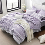 Bedsure Bed in a Bag King Size 7 Pieces, Purple White Striped Bedding Comforter Sets All Season Bed Set, 2 Pillow Shams, Flat Sheet, Fitted Sheet and 2 Pillowcases
