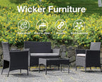 Outdoor Patio Furniture Sets 4 Pieces Patio Set Rattan Chair Wicker Sofa Conversation Set Patio Chair for Backyard Lawn Porch Poolside Balcony Garden Furniture Sets with Coffee Table (Black)