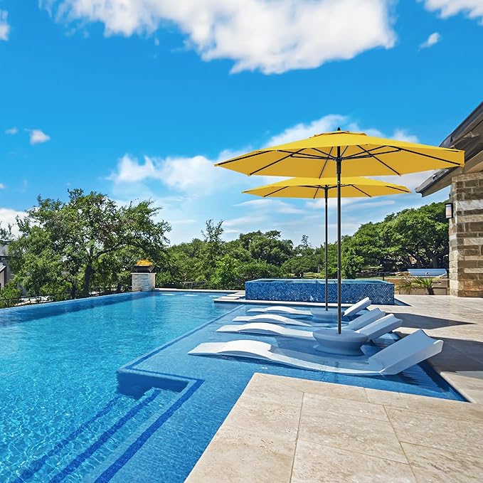 Midtown Umbrellas Push Pop Sunbrella Umbrella 9 Feet Outdoor Umbrella in Sunbrella Yellow Acrylic - Patio, Backyard, Garden, Picnic Table & Pool - Black Pole