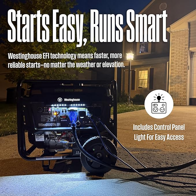 Westinghouse 12500 Peak Watt EFI Tri-Fuel Home Backup Portable Generator, Remote Electric Start, Transfer Switch Ready, Gas, Propane, and Natural Gas Powered, CARB Compliant