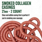 LEM Products Clear Smoked Collagen Casings, 21mm, Edible Sausage Casings, Stuffs Approximately 20 Pounds Per Pack, Great for Snack Sticks, Hot Dogs, Metts, Andouille, Brats, and More, 2-Pack