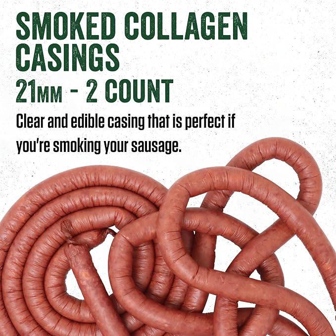 LEM Products Clear Smoked Collagen Casings, 21mm, Edible Sausage Casings, Stuffs Approximately 20 Pounds Per Pack, Great for Snack Sticks, Hot Dogs, Metts, Andouille, Brats, and More, 2-Pack