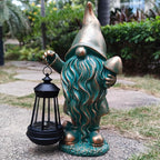 Gnomes Garden Statue Outdoor Décor with Solar Lights Lantern,Gnome Solar Light Figurines Outside Decorations for Yard，Lawn Patio, Balcony, Unique Housewarming Gifts