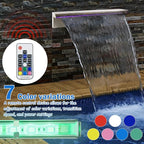 19.6 Inch Pool Waterfall Spillway, Stainless Steel Pond Waterfalls with Multi Color-LED Light Outdoor Pool Fountain, Water Flow Fountains Kit for Garden Patio & Rockery Decoration