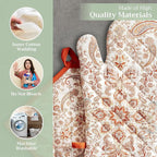 Maison d' Hermine 100% Cotton Oven Mitt & Pot Holder Set (7.5"x13" & 8"x8") | Heat Resistant BBQ Cooking Gloves with Loop Baking Grilling Kitchen Hotel Home Farmhouse Thanksgiving Christmas - Cachemire