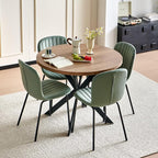 37 Inch Round Dining Table Set for 4, Modern Small Circle Kitchen Coffee Set for Apartment Living Room Office, Save Space(1 Imitation Wooden Table + 4 Green Velvet Chairs)