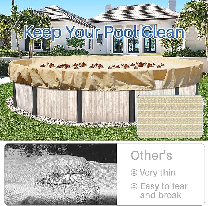 ECOOPTS 15 ft Round Pool Cover for Above Ground Pools, Swimming Pool Cover Protector Winter Safety Cover (Beige)