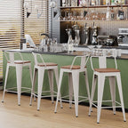Yongchuang 30 inch Bar Stools Set of 2 Kitchen Bar Height Chairs with Wood Seat Industrial Low Back Metal Barstools Cream White