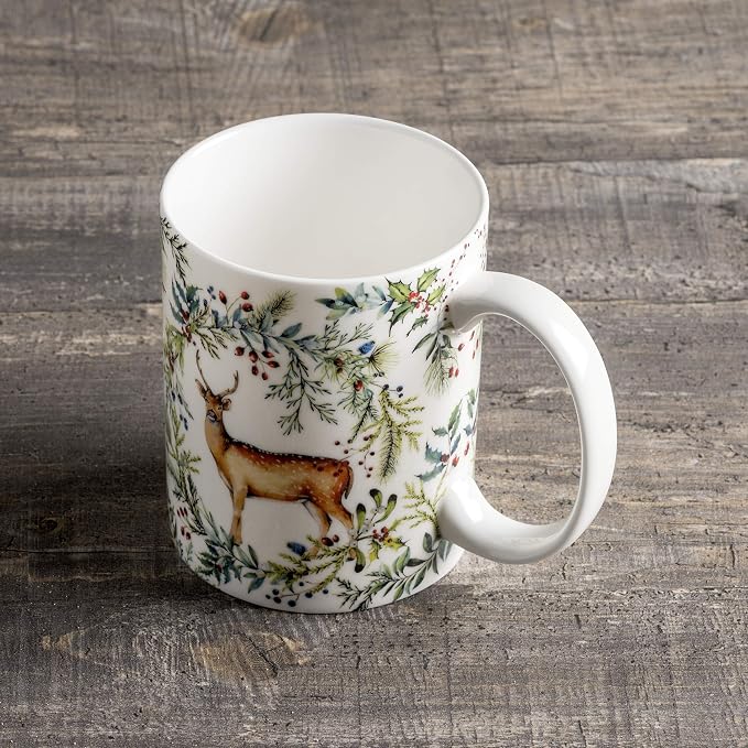 Maison d' Hermine Coffee Mug with Handles Tea Cups (12 Ounce, Pack of 1) | Fine Bone China Coffee Mugs for Hot Beverages Cappuccino Latte Home Restaurant Hotel Spring Summer -Holly Time - Biche