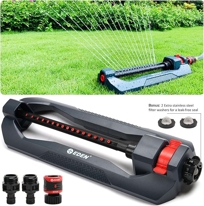 Eden 96213 Lawn & Garden Essential Oscillating Sprinkler | Water Sprinkler for Yard,Covers up to 3,600 sq. ft., Heavy Weight Base