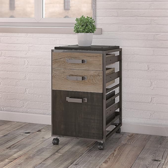 Bush Furniture Refinery 3 Drawer Mobile File Cabinet, Rustic Gray (RFF116RG-03)
