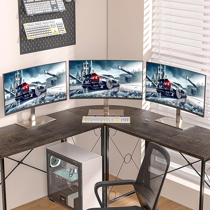 VECELO 59"x59" L Shaped Desk for Computer Gaming Multi-Usage Long 2 Person Table for Home Office Sturdy Writing Workstation, Easy Assembly/Saving Space, Oak Gray