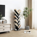 Hoctieon 10 Tier Tree Bookshelf, 10 Shelf Bookcase, Free Standing Tree Bookcase, Display Floor Standing Shelf for Books, Book Organizer Shelves for Home Office, Living Room, Bedroom, Black