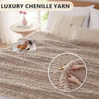 L'AGRATY Chunky Knit Blanket Throw: 50''x60'' Chenille Chunky Knitted Throw Blanket for Bed Couch - Handmade Thick Big Cable Knit Blanket - Large Crochet Rope Blanket for Home Decor(Light Taupe)
