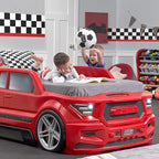 Step2 Turbocharged Twin Size Truck Car Bed, Car Bed for Boys and Girls, Working Headlights & Built-In Storage, Toddlers Ages 3+ Years Old, Adult Assembly Required, Vibrant Red