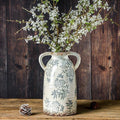 Enra Tall Vintage Blue and White Ceramic Vase with Handle, 11.2 Inch Chinoiserie Decorative Floral Vase, Large Rustic Ceramic Vase for Living Room, Office, Bookshelf, Home Decor