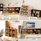 Book Shelf, Wooden Cube Storage Organizer with 11" Open Cubes, Stackable Modular Bookcase for Room Divider Storage, 2 Tier Bookshelf for Living Room, Bedroom, Office (Oak, 5-Cube)
