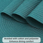 SHACOS Round Placemats Set of 8 Woven Braided Table Placemats 15 inch Circle Place Mats Washable Non Slip Table Mats for Home Wedding Party, Teal Green