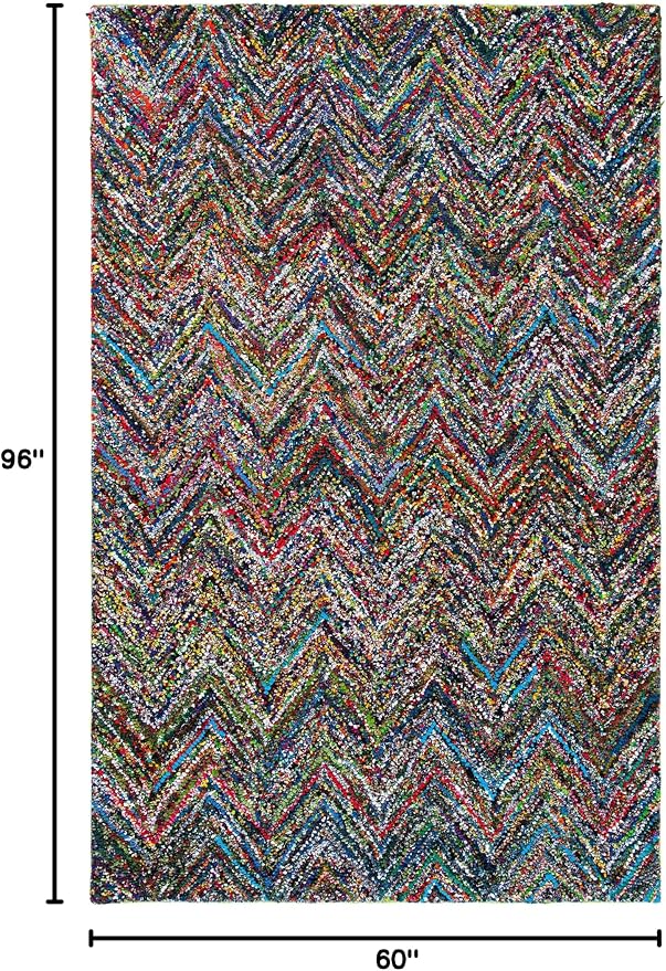 SAFAVIEH Nantucket Collection Area Rug - 5' x 8', Red & Blue & Multi, Handmade Modern Abstract Chevron Cotton, Ideal for High Traffic Areas in Living Room, Bedroom (NAN141B)