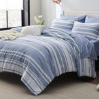 Bedsure California King Comforter Set 7 Pieces, Blue White Striped Bedding Comforter Sets All Season Bed Set, Bed in a Bag with Comforter, Sheets, Pillowcases & Shams