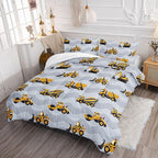 Datura home Construction Truck Comforter Set for Boys Kids Children,Grey Machinery Truck Excavators Vehicles Cartoon Tractor Bedding with 1 and 2 Pillowcases(Truck Grey Queen), Queen 90x90inches