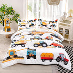 CVHOUSE Tractor Bedding Sets for Boys,Excavators Comforter King,Boys Cartoon Truck Comforter Set,Trucks Tractors Cars Quilt Set with 1 Comforter and 2 Pillow Cases- 3 Piece