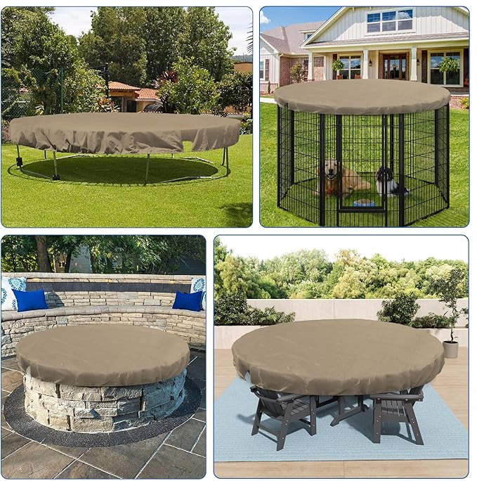 ECOOPTS 10 ft Round Pool Cover for Above Ground Pools, Swimming Pool Cover Protector Winter Safety Cover (Sand)
