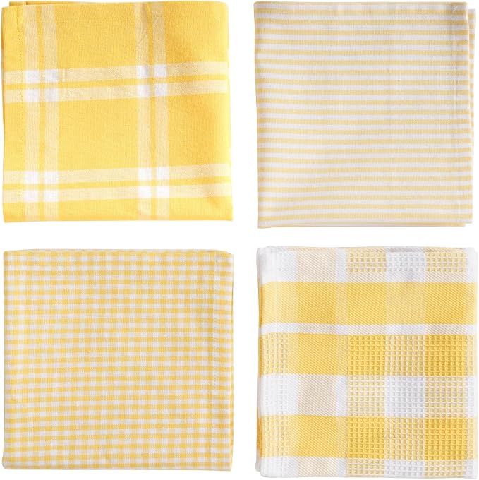 LANE LINEN 100% Cotton Kitchen Dish Cloths, Ultra Soft Absorbent Quick Drying Dish Towels, Multiweave Wash Cloths Dish Towel Sets, 12x12 Inches, 12 Pack - Yellow