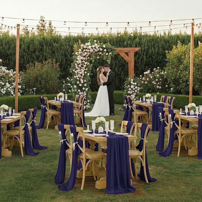 Pack of 20 | Navy Blue | 10ft Chiffon Table Runner 29x120 Inches Long Romantic Rustic Sheer Gauze Runner for Wedding Bridal Shower Birthday Banquets Engagement Spring Easter Boho Decorations