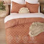 Bedsure Queen Comforter Set - Pumpkin Comforter, Boho Tufted Shabby Chic Bedding Comforter Set, 3 Pieces Vintage Farmhouse Bed Set for All Seasons, Fluffy Soft Bedding Set with 2 Pillow Shams