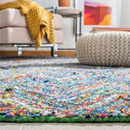 SAFAVIEH Nantucket Collection Accent Rug - 4' x 6', Blue & Multi, Handmade Modern Abstract Chevron Cotton, Ideal for High Traffic Areas in Entryway, Living Room, Bedroom (NAN141C)