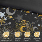 Mi Zone Kids Twin Comforter Set, Celestial Metallic Comforter Set Starry Sky, Moon & Sun Comforter, All Seasons Lightweight & Fluffy Comforter Bed Set, 1 Sham, Celia, Twin Charcoal/Gold 3 Piece