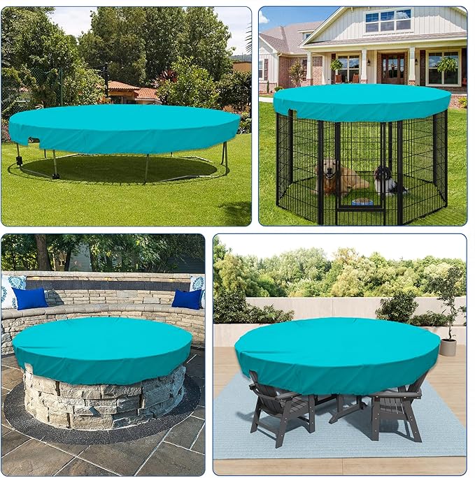 ECOOPTS Waterproof Round Polyester Pool Cover for Above Ground Pools, Swimming Pool Cover Protector Winter Safety Cover (10 ft, Turquoise)