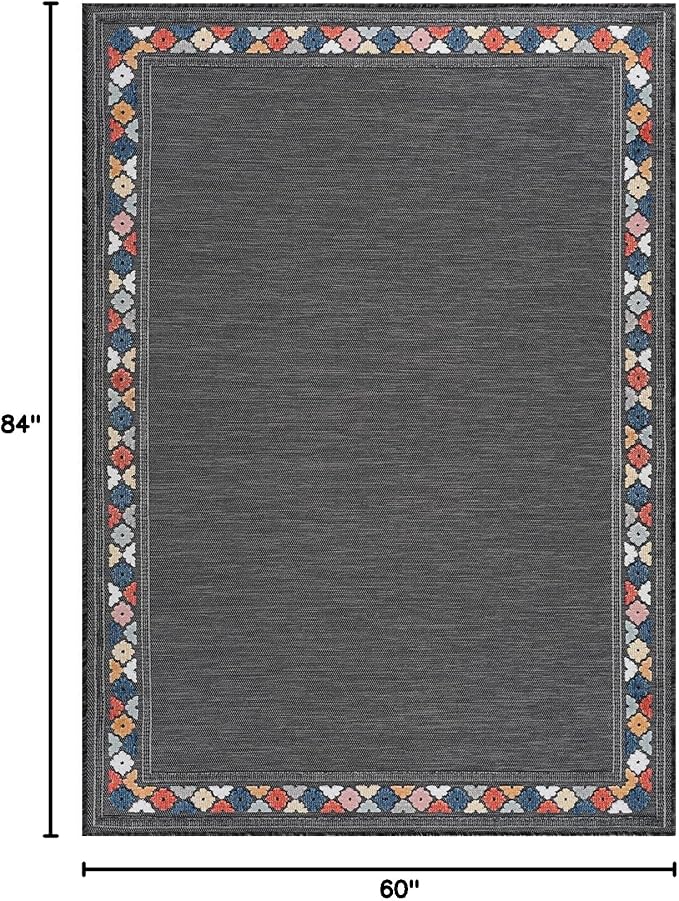 Beverly Rug Outdoor Rug 5x7 Modern Bordered Area Rugs for Indoor and Outdoor Patio Easy to Clean Non Shedding Living Room Porch Garden Washable Outside Carpet (5 x 7 Dark Gray)