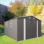 10x12 FT Outdoor Storage Shed,Large Metal Garden Shed with Double Door and Two Windows Waterproof Tool Shed for Backyard Patio Lawn Poolside,Grey