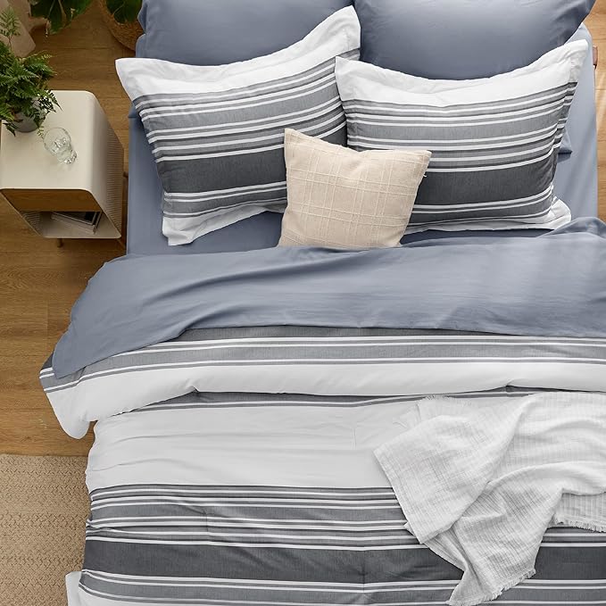 Bedsure Bed in a Bag Queen 7 Pieces - Striped Beddding sets, Queen Comforter Sets with Comforter, Fitted Sheet, Flat Sheet, Pillowcase & Shams