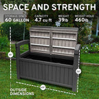 EconoHome 2 Seat Outdoor Storage Bench with Rain Cover - 60 Gallon Capacity - Weatherproof Resin Bench for Patio, Porch, Garden, Yard, Pool Area - Furniture for Pool Accessories, Gardening Tools